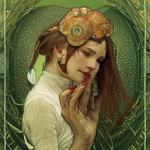 Prompt: an elephant on a green meadow art by artgerm and greg rutkowski and alphonse mucha