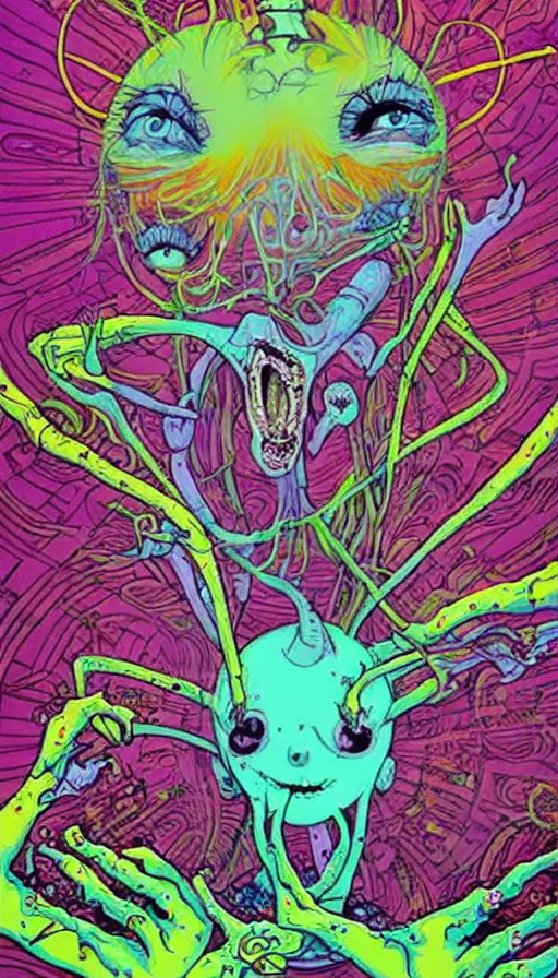 Image similar to psytrance artwork, by alex pardee