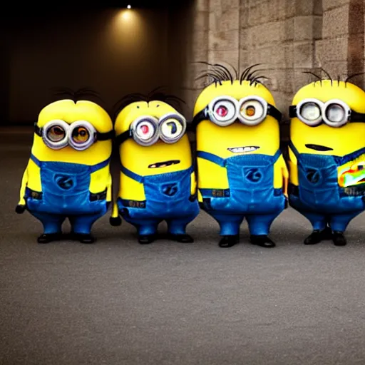 Image similar to minions walking about in the backrooms