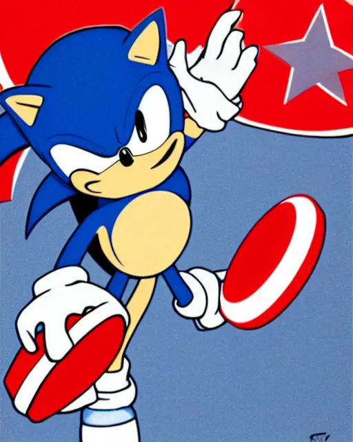 Image similar to sonic the hedgehog with captain america's shield promoting the war against capitalism propaganda poster, communist propaganda