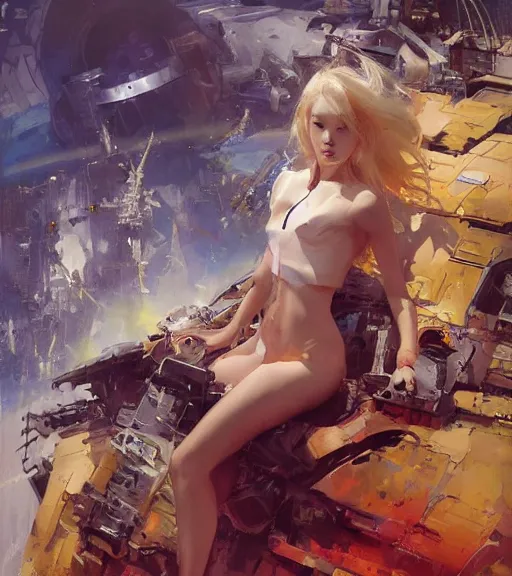 Image similar to Lee Jin-Eun by John Berkey and Peter Mohrbacher, rule of thirds, seductive look, beautiful, in intergalactic hq