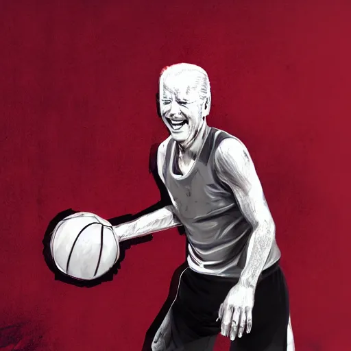 Prompt: Biden playing basketball, digital art , highly detailed , high contrast, beautiful lighting, award winning , trending on art station, photorealistic, 8k