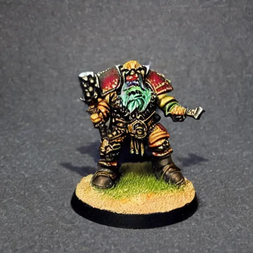 Image similar to chaos dwarf smith in the style of warhammer fantasy : : head and torso oil painting