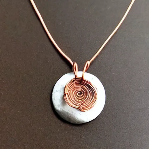 Image similar to a beautiful circular pendant that is half sand half dirt and bound together by copper wire