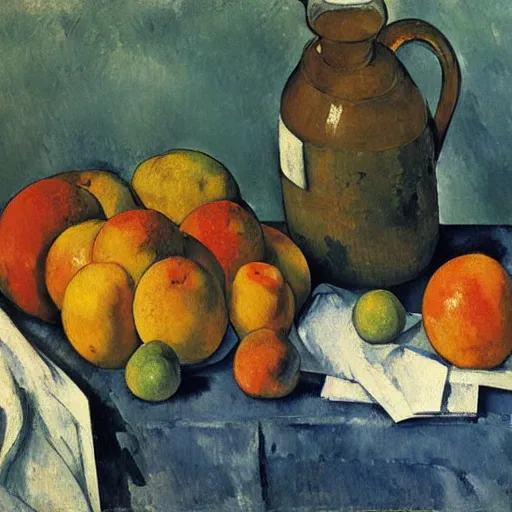 Image similar to still life of fruit, Gatorade and big Macs by Cezanne