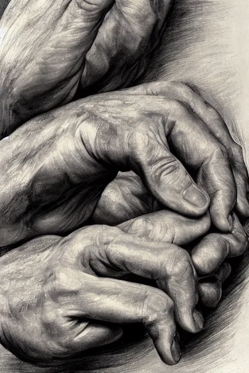 Image similar to detailed study of a human hand, Lucian Freud