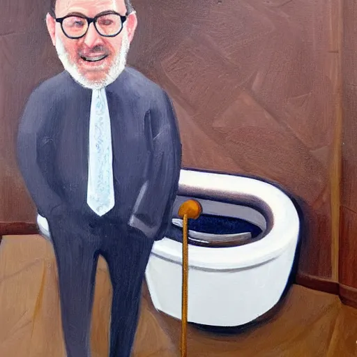 Image similar to a detailed portrait painting of joel glazer from manchester stuck in on the toilet