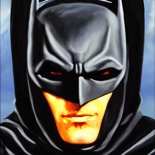 Image similar to Painting of a batman dark knight by Christopher Nolan oil painting