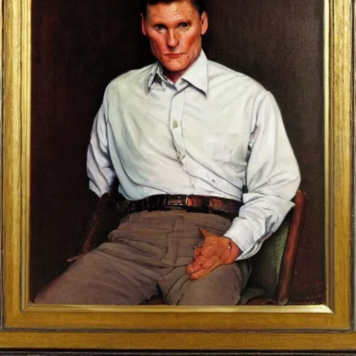 Image similar to a portrait painting of russian keir starmer. painted by norman rockwell