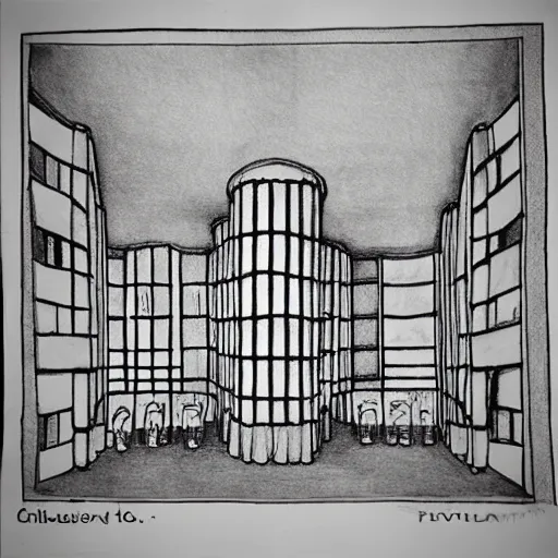 Prompt: “ childs drawing of the overlook hotel ’ s interior ”