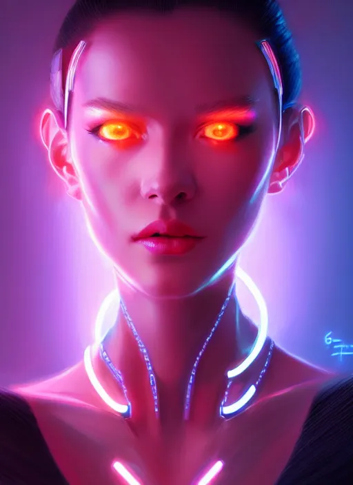 Prompt: portrait of female cyber humanoid, intricate, elegant, cyber neon lights, highly detailed, digital painting, artstation, glamor pose, concept art, smooth, sharp focus, illustration, art by artgerm and greg rutkowski