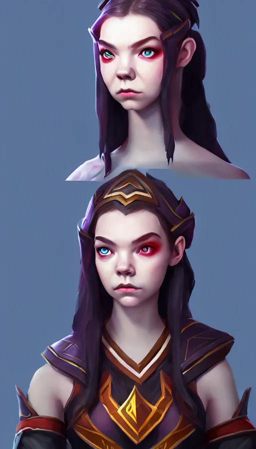 Image similar to anya taylor - joy as dota 2 game character, symmetrical, dota 2 gameplay, artstation trending, sense of awe