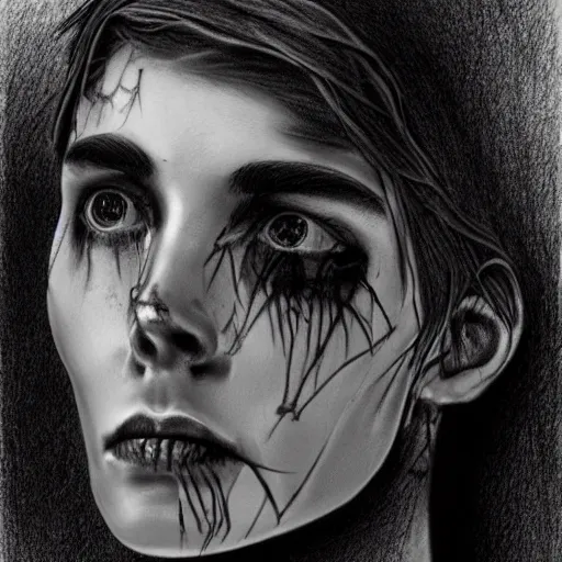 Prompt: an expressionless, dead look that emits nothing but numbness, male, dark aesthetic, realistic drawing