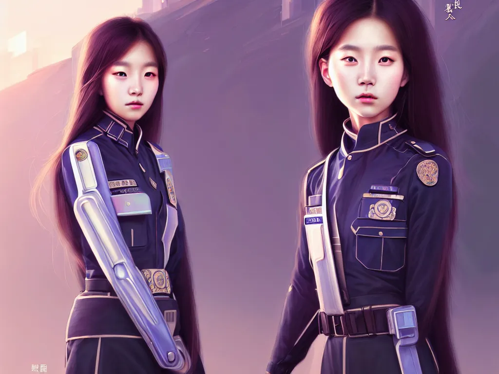 Image similar to portrait jisoo, futuristic korea police uniform girl, at future neon light rooftop, ssci - fi and fantasy, intricate and very very beautiful and elegant, highly detailed, digital painting, artstation, concept art, smooth and sharp focus, illustration, art by tan zi and ayanamikodon and alphonse mucha and wlop