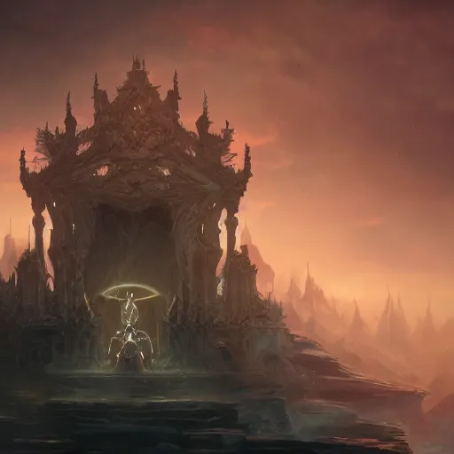 Prompt: A digital intricate illustration concept art of grim reaper god sitting on giant majestic throne inspired art by Renato muccillo and Andreas Rocha and Johanna Rupprecht + dofus colors, wakfu colors + symmetry + natural volumetric lighting, realistic 4k octane beautifully detailed render, 4k post-processing, intricate complexity, epic composition, magical atmosphere, highly detailed, cinematic lighting + masterpiece, trending on artstation + symmetry