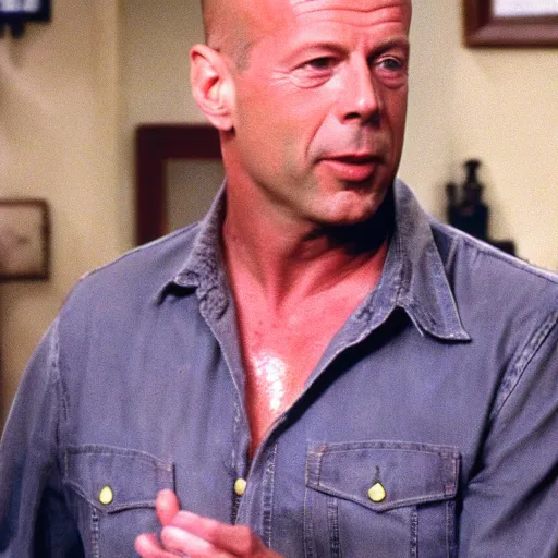 Prompt: bruce willis wearing a wig as a guest appearance on friends