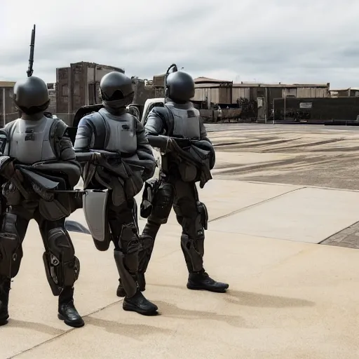 Image similar to a squad of futuristic security in an armory