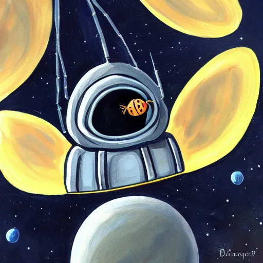 Prompt: painting of space ship in orbit around a planet, shell, carapace, insect, bug, beatle, hollow knight