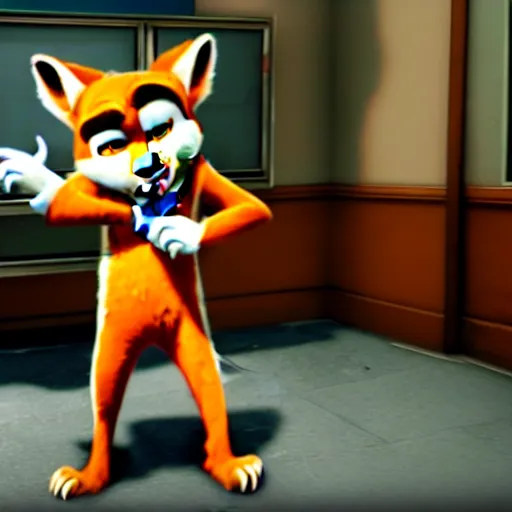 Image similar to Screenshot from Payday 2 featuring Nick Wilde (from Zootopia)