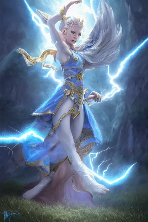 Image similar to legendary fairy prince casting a lightning spell,, lightning energy, blue energy, highly detailed, d & d, fantasy, highly detailed, digital painting, trending on artstation, concept art, sharp focus, illustration, global illumination, ray tracing, realistic shaded, art by artgerm and greg rutkowski and fuji choko and viktoria gavrilenko and hoang lap