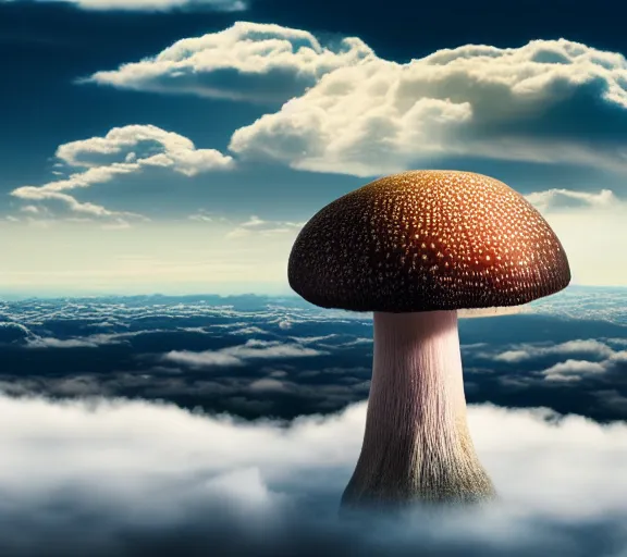 Prompt: a giant mushroom that has a city built on it and stretches above the clouds. highly detailed 8 k. intricate. lifelike. soft light. nikon d 8 5 0. cinematic post - processing