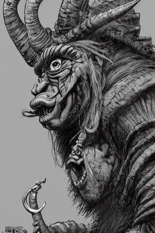 Image similar to hunched troll with a horn on his head, fantasy, highly detailed, digital art, sharp focus, trending on art station, kentaro miura manga art style