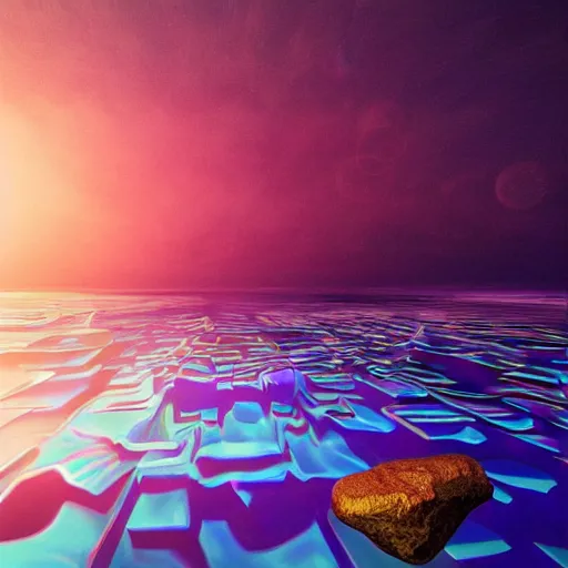 Image similar to vivid dream of recursive bliss, quartz, water, gold, ruby, sapphire, quicksilver, vaporwave, realistic, HDR, render