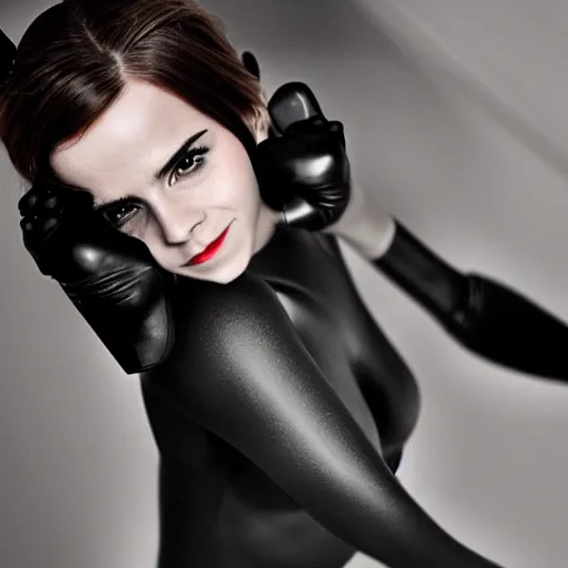Image similar to Emma Watson as Catwoman, XF IQ4, 150MP, 24mm, f/1.4, ISO 200, 1/160s, natural light, Adobe Lightroom, photolab, Affinity Photo, PhotoDirector 365