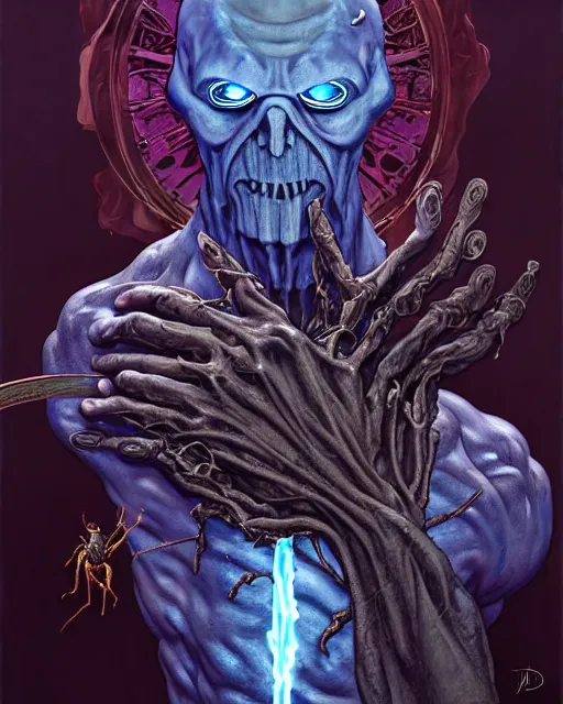 Image similar to the platonic ideal of flowers, rotting, insects and praying of cletus kasady ultimate carnage thanos dementor doctor manhattan chtulu nazgul bioshock davinci, d & d, fantasy, ego death, detailed, intricate, hyperrealism, intense, scary, decay, dmt, art by artgerm and greg rutkowski and alphonse mucha