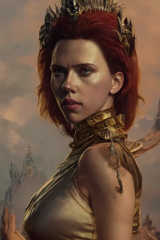 Prompt: a fancy portrait of Scarlett Johansson as a dragon queen by Greg Rutkowski, Sung Choi, Mitchell Mohrhauser, Maciej Kuciara, Johnson Ting, Maxim Verehin, Peter Konig, final fantasy , mythical, 8k photorealistic, cinematic lighting, HD, high details, atmospheric,