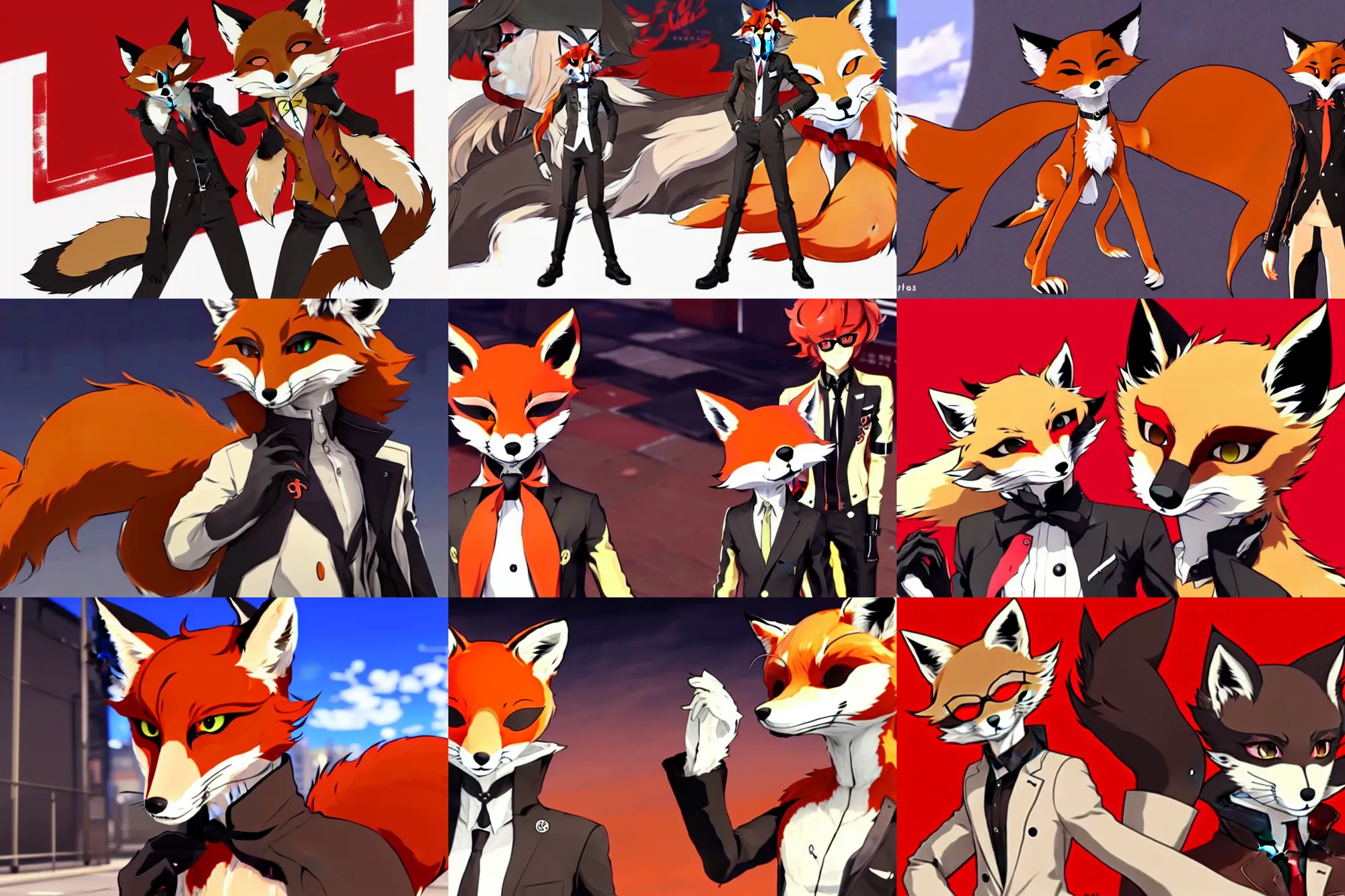 Image similar to a furry tan male fox on a persona 5 : royal ( by atlus ) video game splash screen, a furry male sandy sand - colored beige tan fur fox fursona ( has light brown hair ), persona 5 phantom thief style