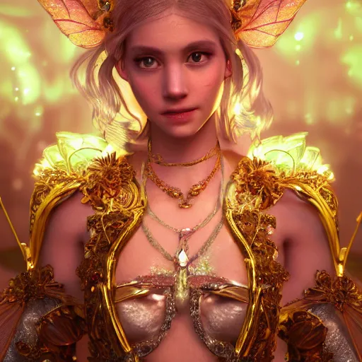 Image similar to portrait of fairy princess, glowing, ornate and intricate jewelry, jaw dropping beauty, glowing background lighting, white accent lighting, hyper detailed, fairy tale, 4 k octane render