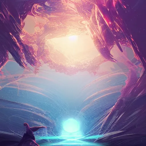 Image similar to Quantum entanglement, intricate, elegant, fantasy, highly detailed, digital painting, concept art, sharp focus, illustration, beautiful volumetric lighting, epic light, artstation, magic hour lighting, colorful, sunshine, springtime, art by Sylvain Sarrailh