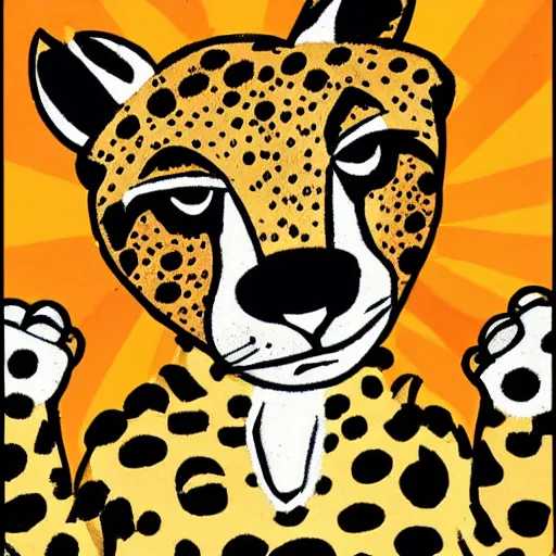 Prompt: a cheetah wearing boxing gloves, artstation, 1 9 8 0 s cartoon, award - winning,
