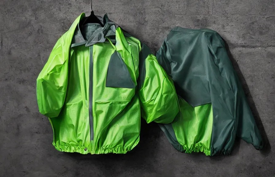 Image similar to jacket made out of toxic waste, catalogue product photograph