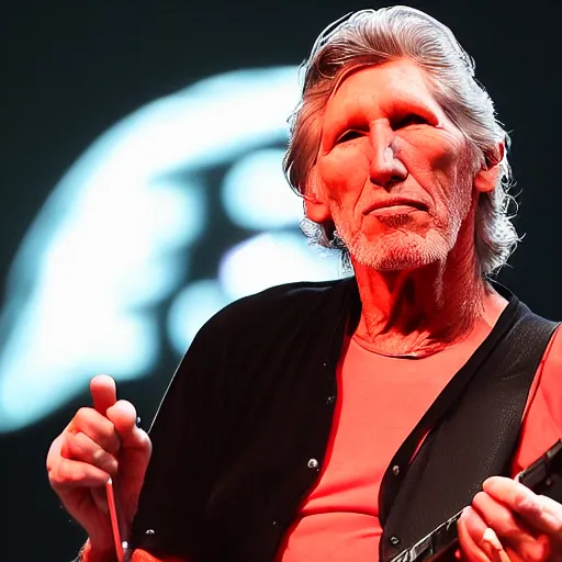 Prompt: Roger Waters salute to the Five-star Red Flag, medium shot