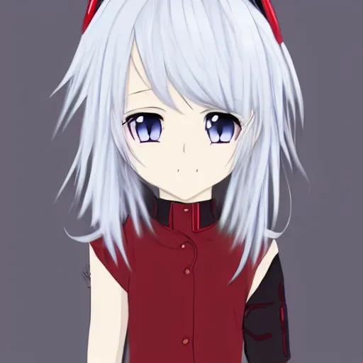 Prompt: white hair red eyes two small horn on the head anime style anime girl