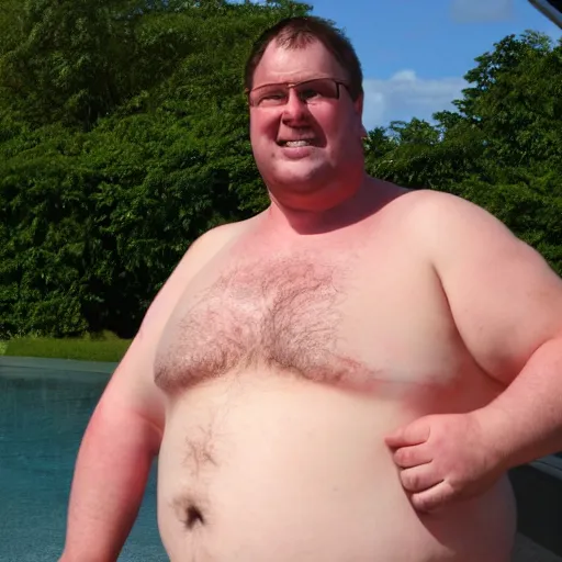 Prompt: photo of a fat english teacher in a speedo