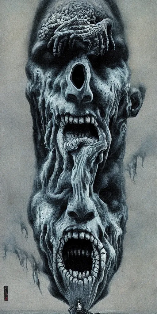 Prompt: zdzisław beksinski monster blue white black 4 k