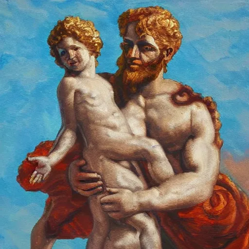 Image similar to a beautiful impasto oil painting of zeus and europa made by andy warholl, digital art