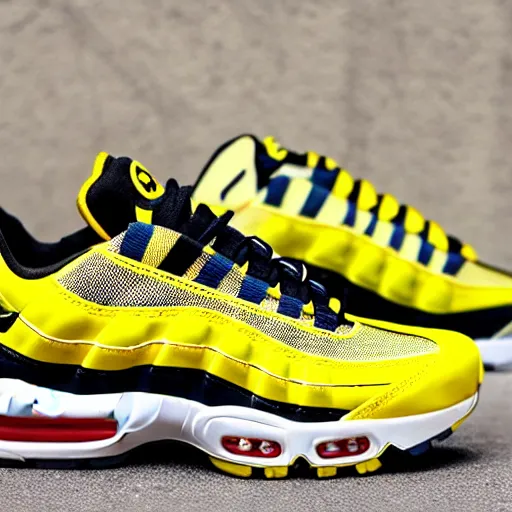 Prompt: Pikachu themed air max 95's Yellow Red and Black