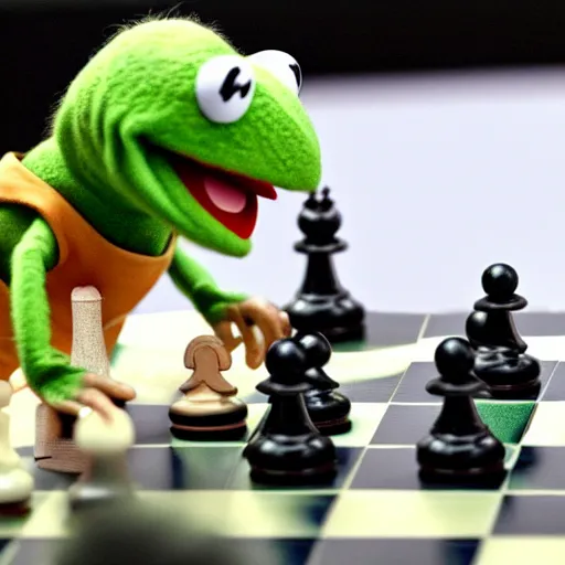 Image similar to Kermit the frog playing chess with Serena Williams photo 4k hd