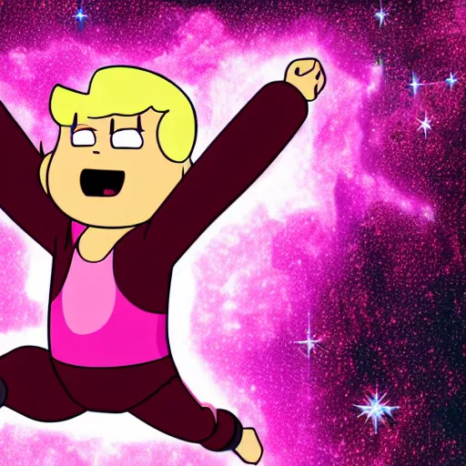 Prompt: Steven universe jumping in joy in a pink nebula, featured