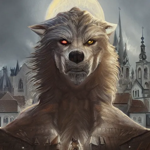 Prompt: werewolf sitting on church of sts. olha and elizabeth lviv, portrait, highly detailed, full body, digital painting, trending on artstation, concept art, sharp focus, illustration, art by artgerm and greg rutkowski and magali villeneuve