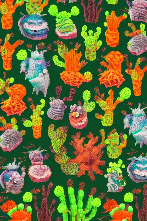 Image similar to creature sushi roots cactus elemental flush of force nature micro world fluo light deepdream