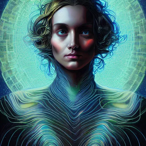 Image similar to beautiful portrait of intelligence, spatial space deformation in latent space, math art, astral plane, by artgerm and dan mumford and gustave dore, artstation