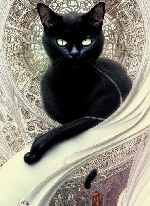 Prompt: black cat with white spots taking shelter from rain, fantasy, intricate, elegant, hyper detailed, ultra definition, photoreal, artstation, unreal engine rendered, concept art, smooth, sharp focus, illustration, art by artgerm and greg rutkowski and alphonse mucha and garis edelweiss