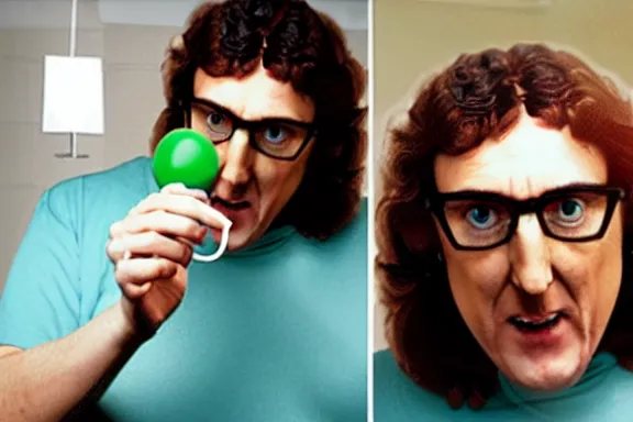 Image similar to weird al eating a light bulb in a nursing home