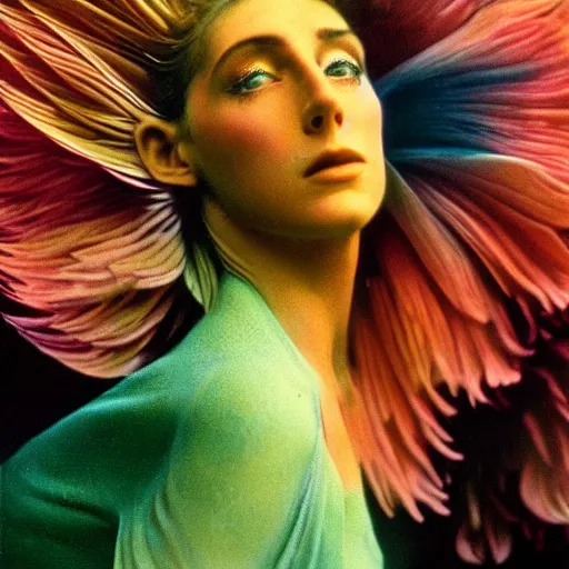 Prompt: extremely beautiful futuristic super schizophrenic psychedelic prismatic superhuman, lush detail, national geographic, steichen, herb ritts, roger deakins, anne leibovitz, alphonse mucha, sharp focus, ultra - realistic, hyperrealism, isotonic, beautiful radiant madwoman, schizophrenic superhuman