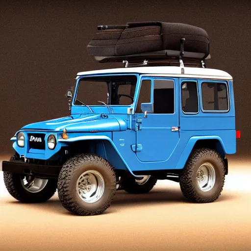 Image similar to a blueprint by Leonardo da Vinci of a Toyota Fj43 build in 1981, black roof, with a roof rack, detailed, in the style of Leonardo da Vinci, 8K, octane render, 8K,